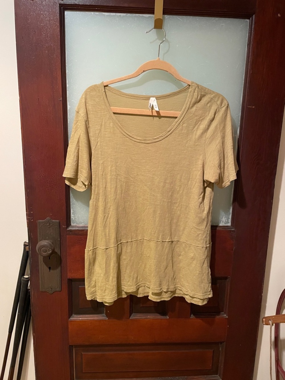 Pact Women's Scoop Neck Short Sleeve Top — light olive in color